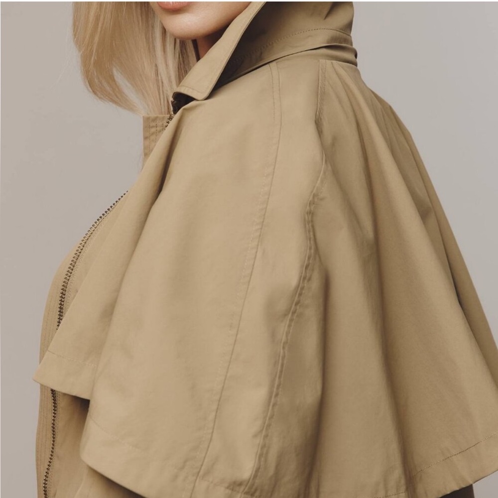 Avec Les Filles Tan Cape-Detail Trench Coat Hooded Cape Raincoat - Picture 9 of 16